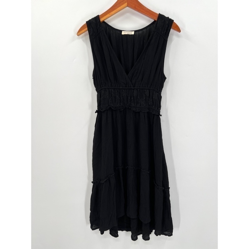 LOVESTITCH Woman's Black V-Neck Midi-Length Lightweight Casual Dress Size S